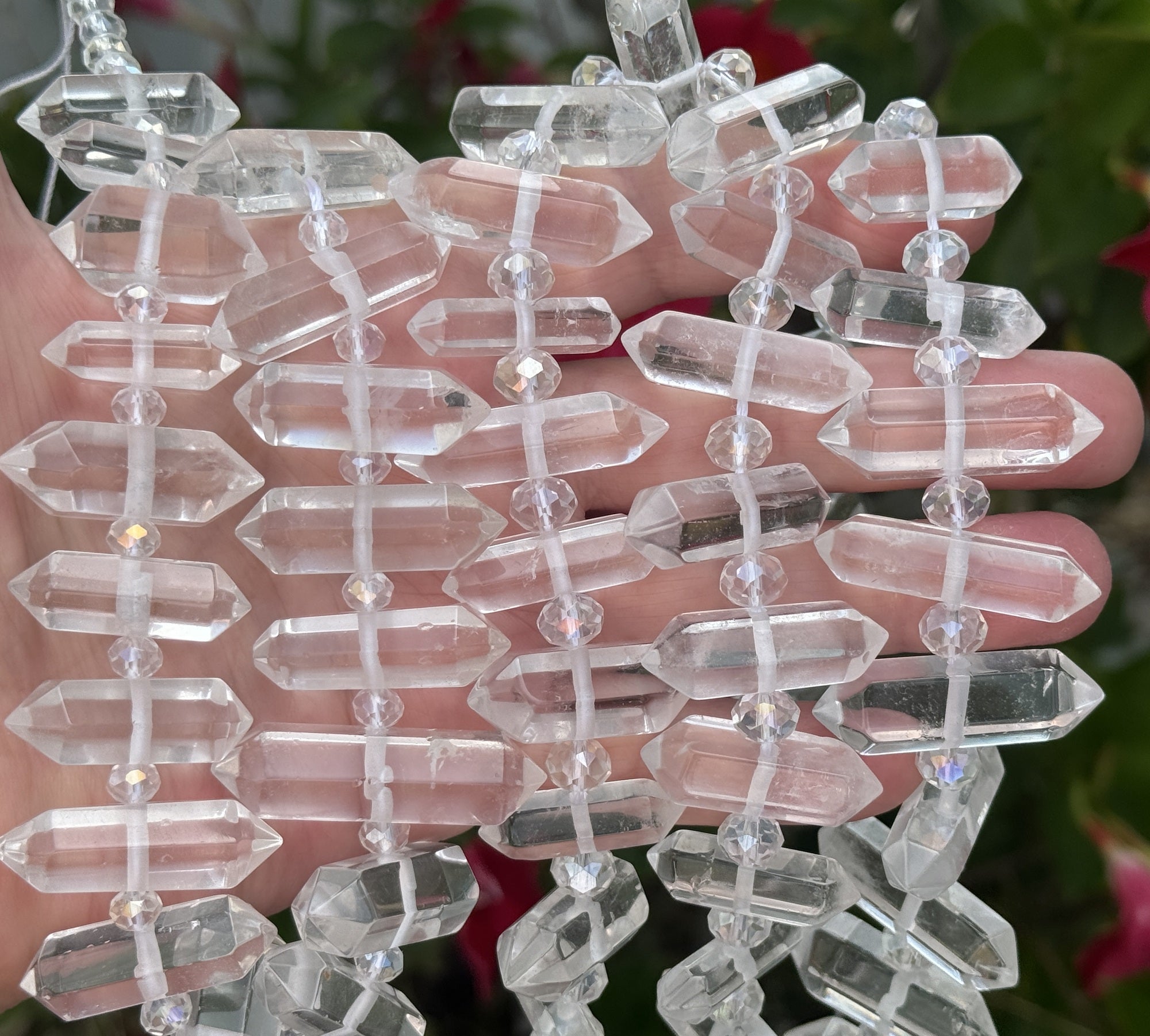 Clear Quartz, 23 centre drilled double terminated natural crystal beads - Oz Beads 