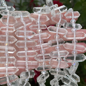 Clear Quartz, 23 centre drilled double terminated natural crystal beads - Oz Beads 