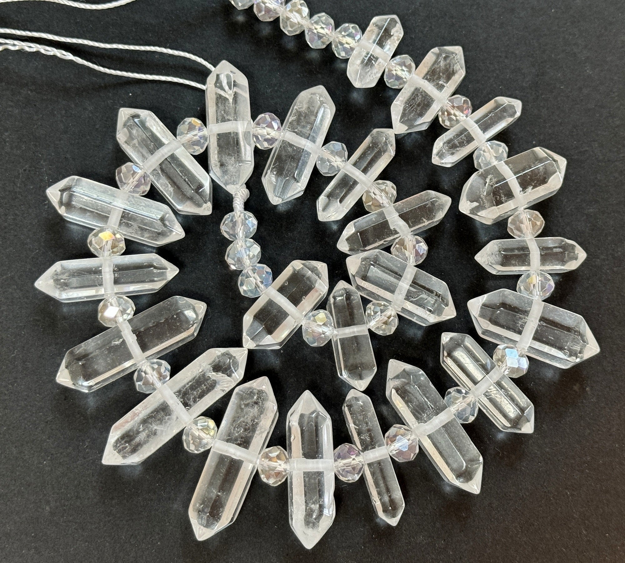 Clear Quartz, 23 centre drilled double terminated natural crystal beads - Oz Beads 