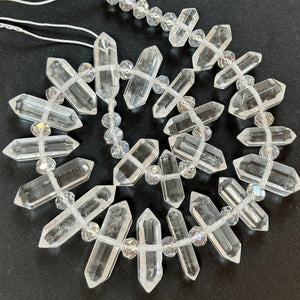 Clear Quartz, 23 centre drilled double terminated natural crystal beads - Oz Beads 