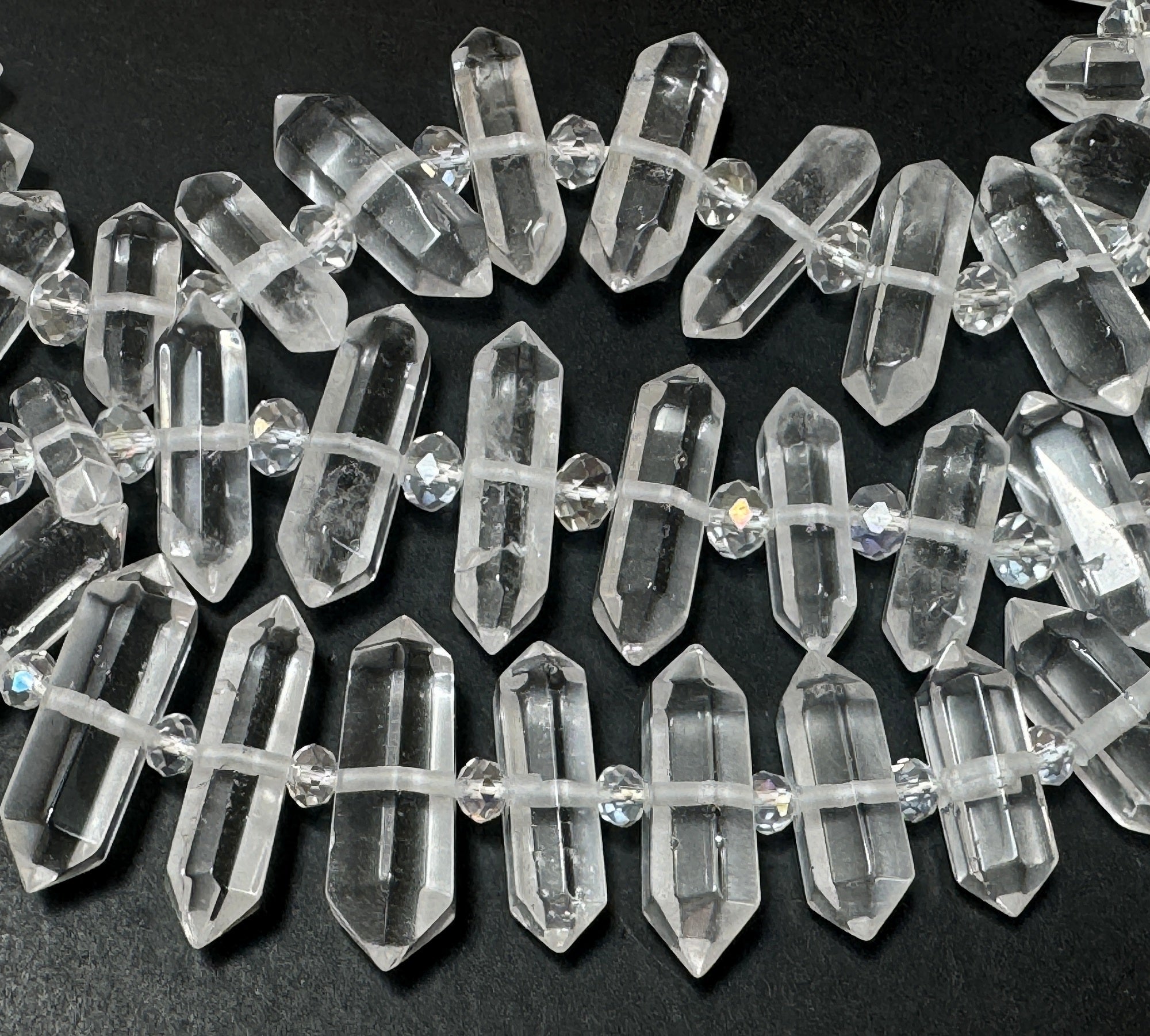 Clear Quartz, 23 centre drilled double terminated natural crystal beads - Oz Beads 