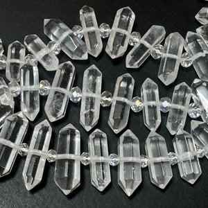 Clear Quartz, 23 centre drilled double terminated natural crystal beads - Oz Beads 