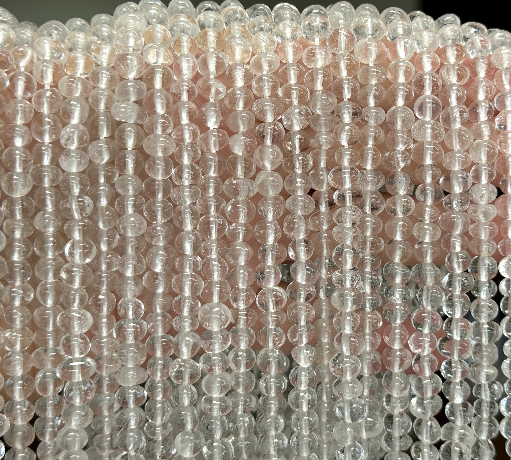 Clear Quartz 7x5mm rounded freeform nuggets natural rock crystal beads 16" strand - Oz Beads 