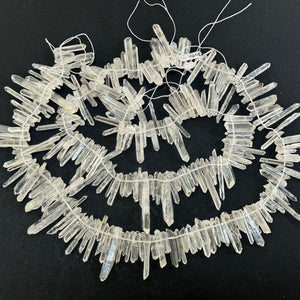 Clear Quartz raw top drilled points natural rock crystal beads 16" strand - Oz Beads 