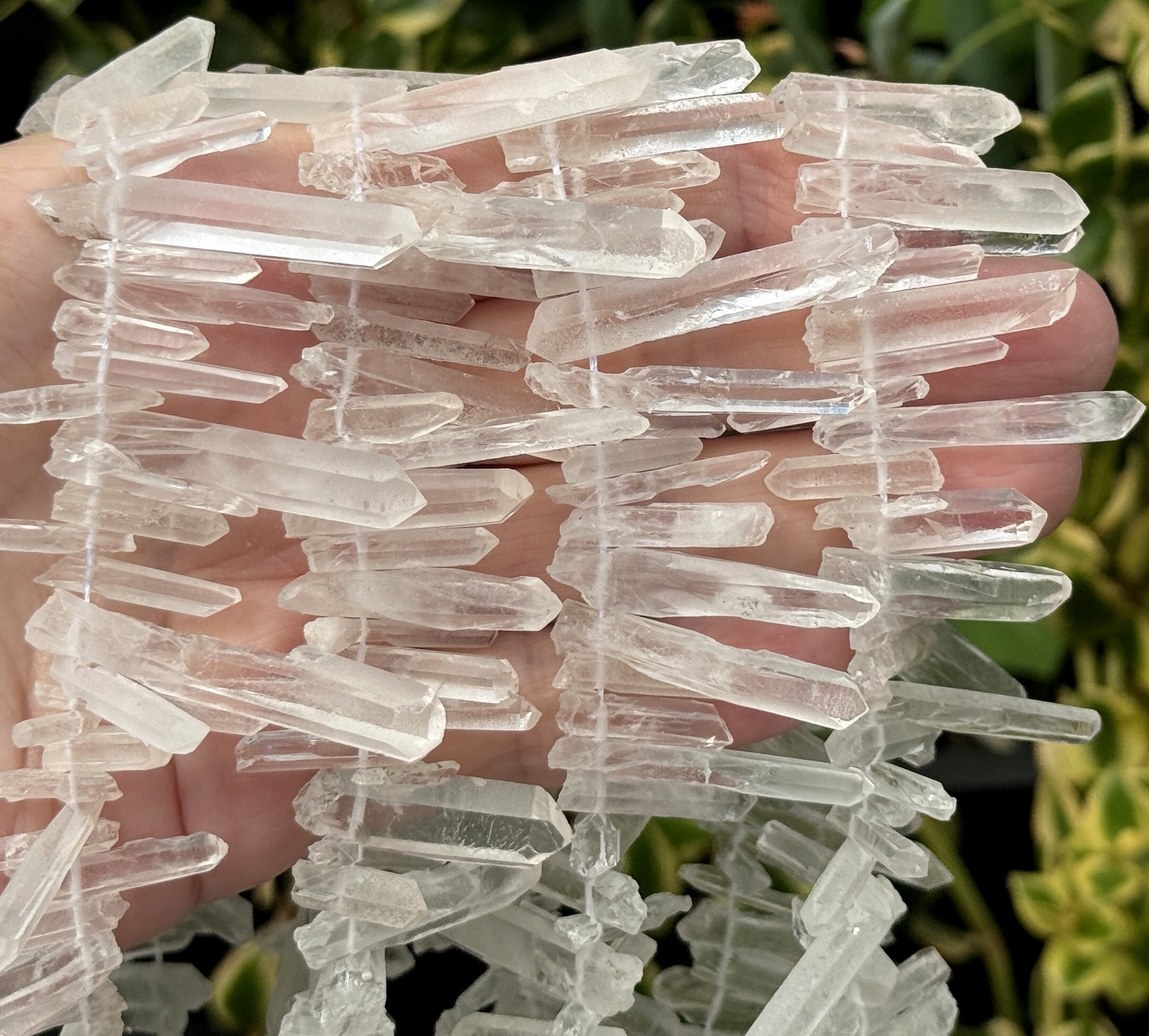 Clear Quartz raw top drilled points natural rock crystal beads 16" strand - Oz Beads 