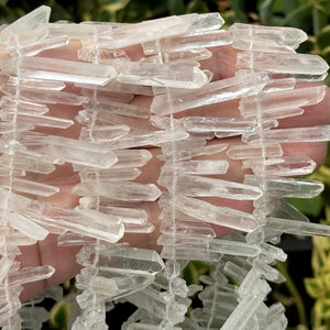 Clear Quartz raw top drilled points natural rock crystal beads 16" strand - Oz Beads 