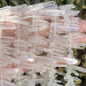 Clear Quartz raw top drilled points natural rock crystal beads 16" strand - Oz Beads 