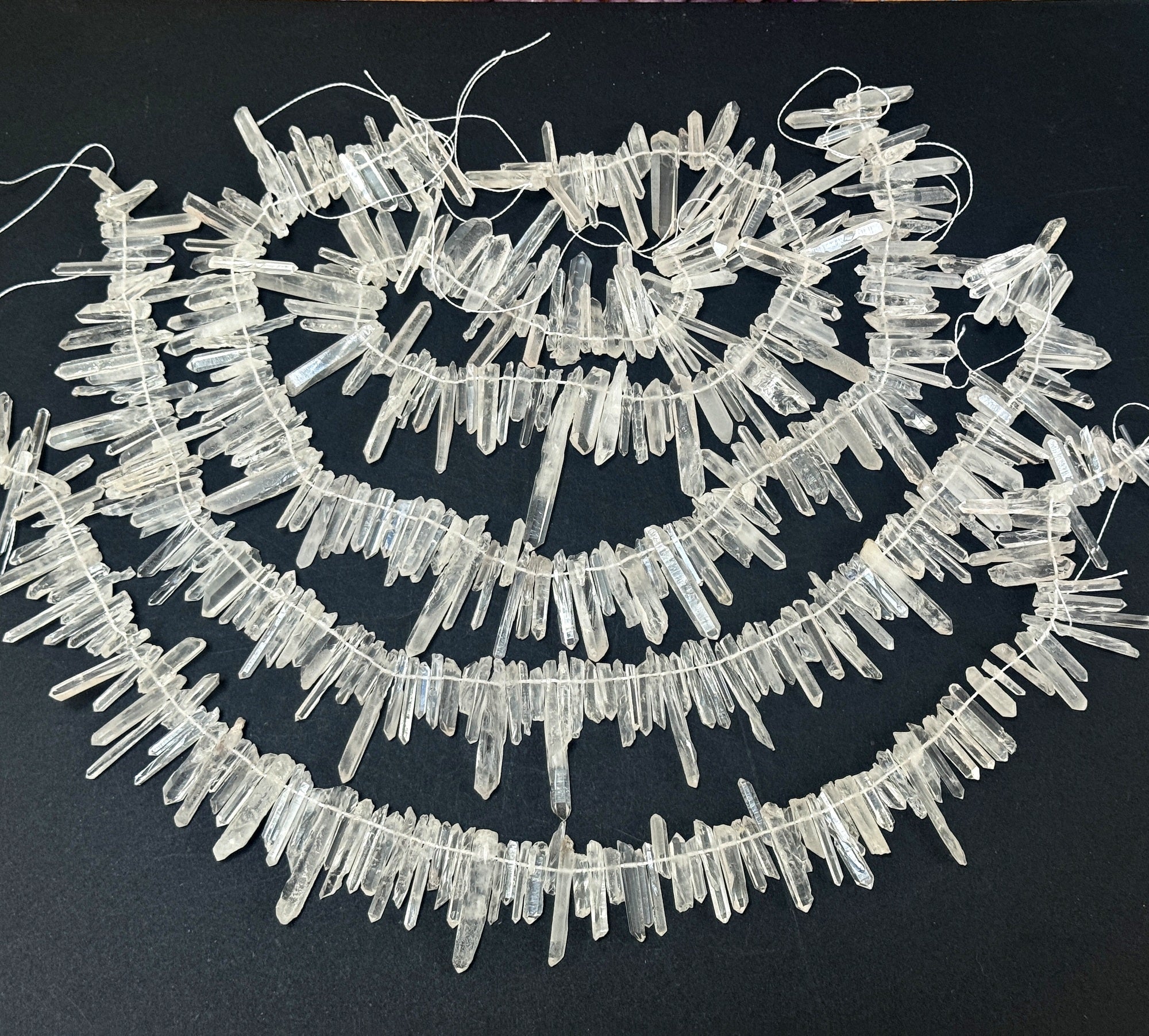Clear Quartz raw top drilled points natural rock crystal beads 16" strand - Oz Beads 