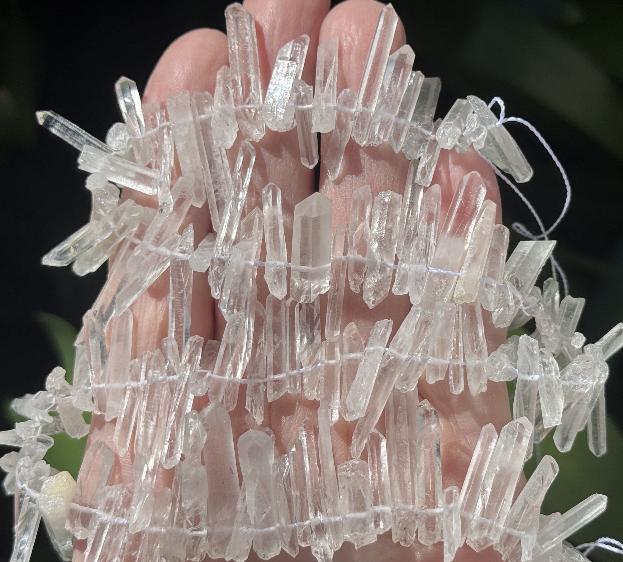 Clear Quartz raw top drilled points natural rock crystal beads 16" strand - Oz Beads 