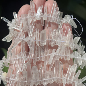 Clear Quartz raw top drilled points natural rock crystal beads 16" strand - Oz Beads 