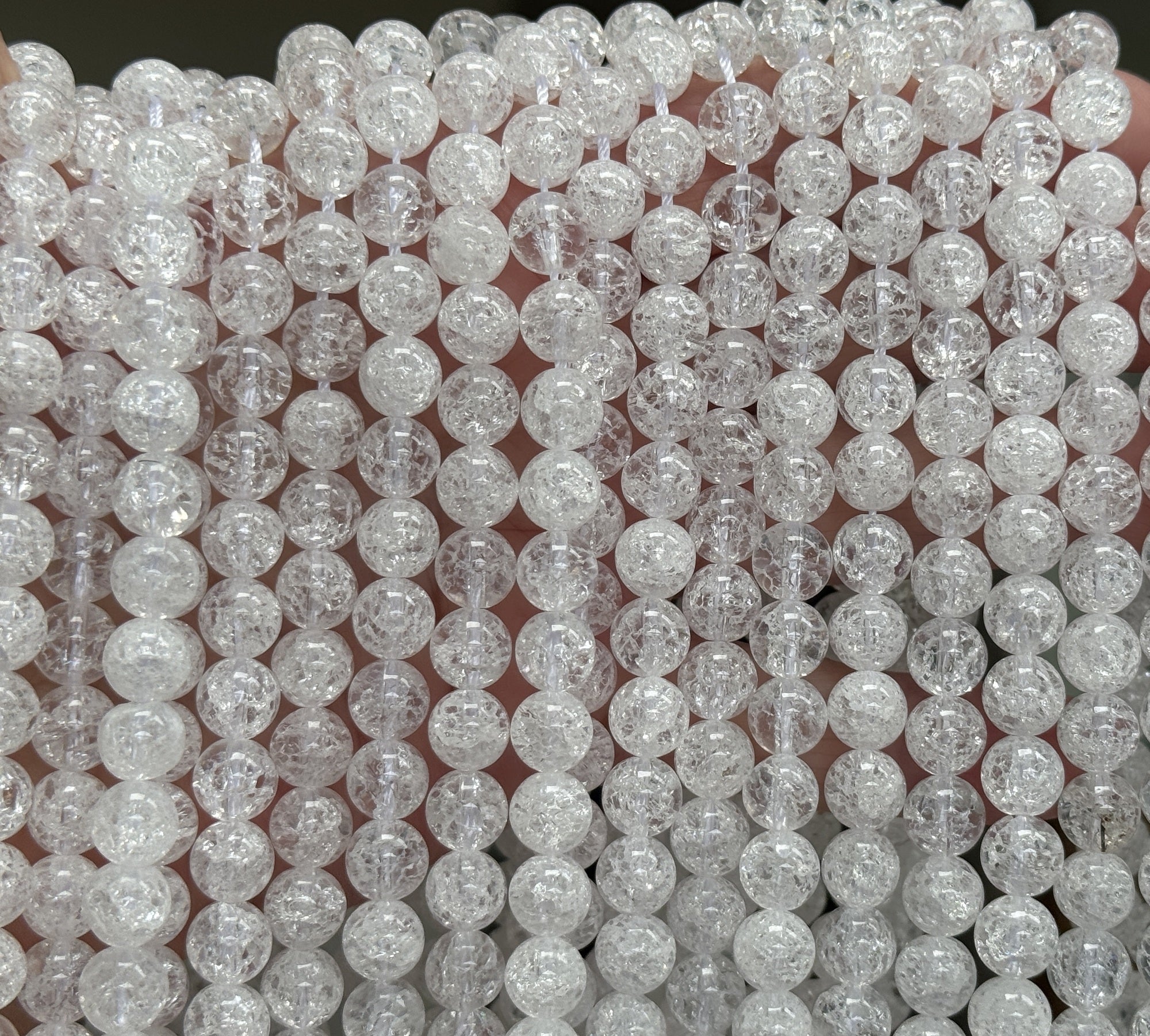 Cracked Quartz 8mm round natural crystal beads 15" strand - Oz Beads 