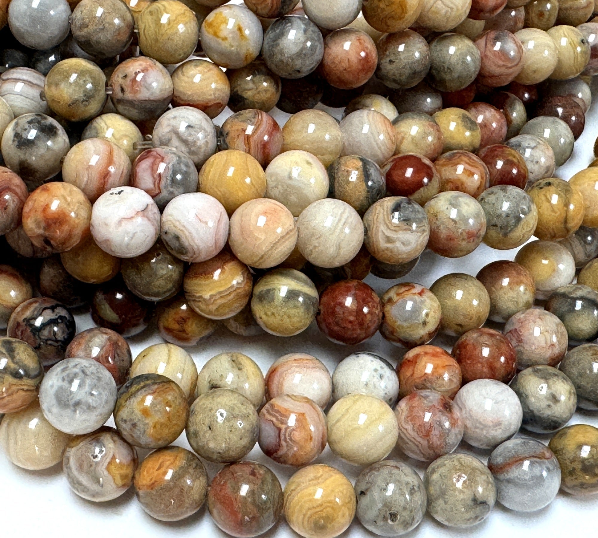 Crazy Lace Agate 8mm round natural gemstone beads 15" strand - Oz Beads 