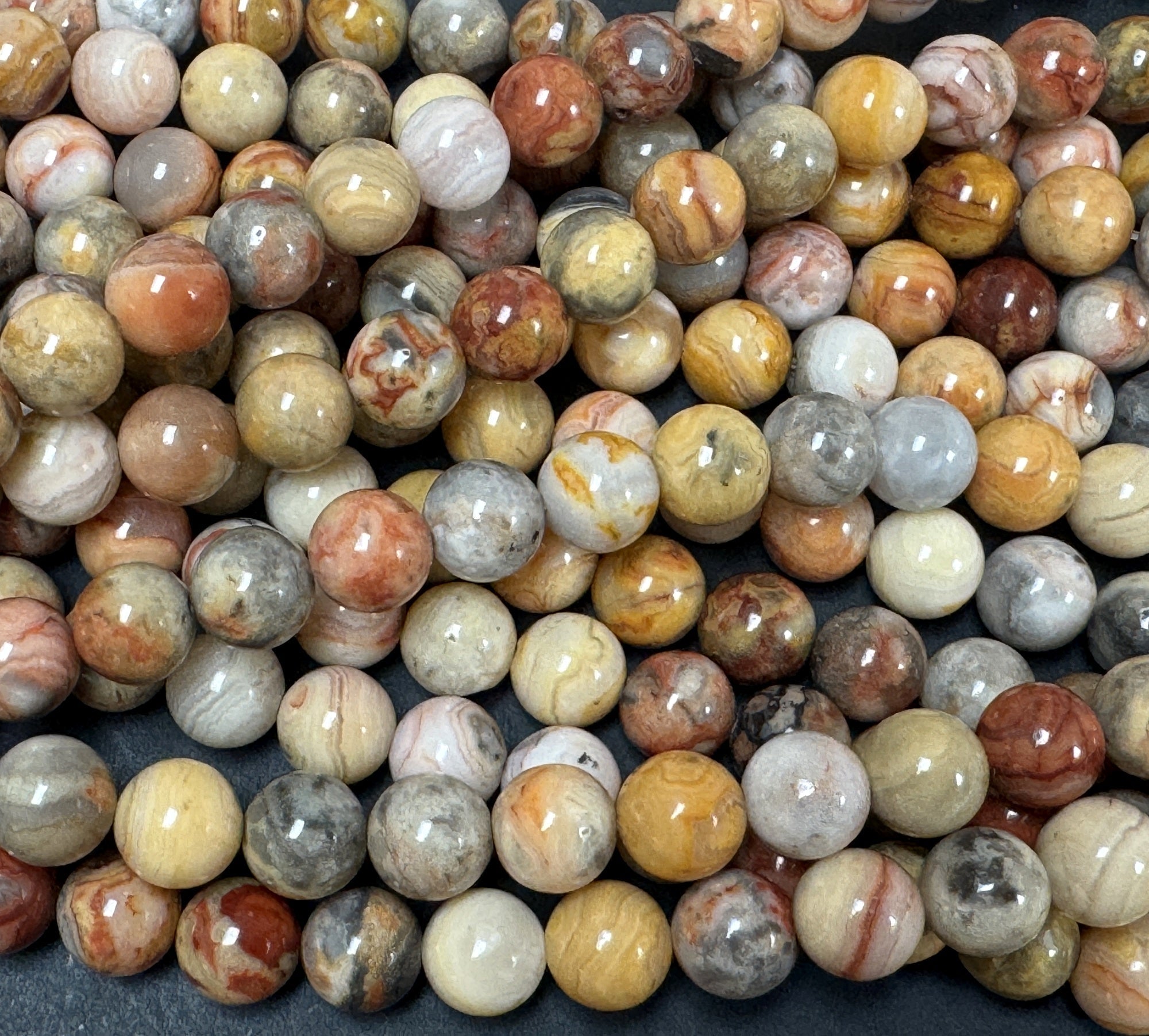 Crazy Lace Agate 8mm round natural gemstone beads 15" strand - Oz Beads 