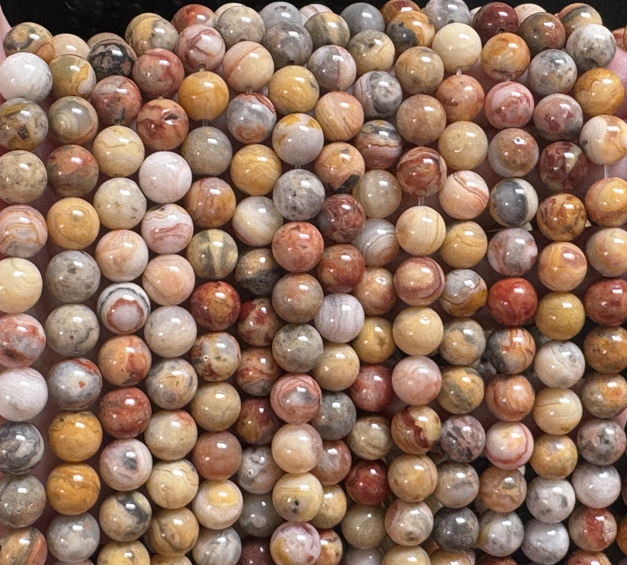 Crazy Lace Agate 8mm round natural gemstone beads 15" strand - Oz Beads 