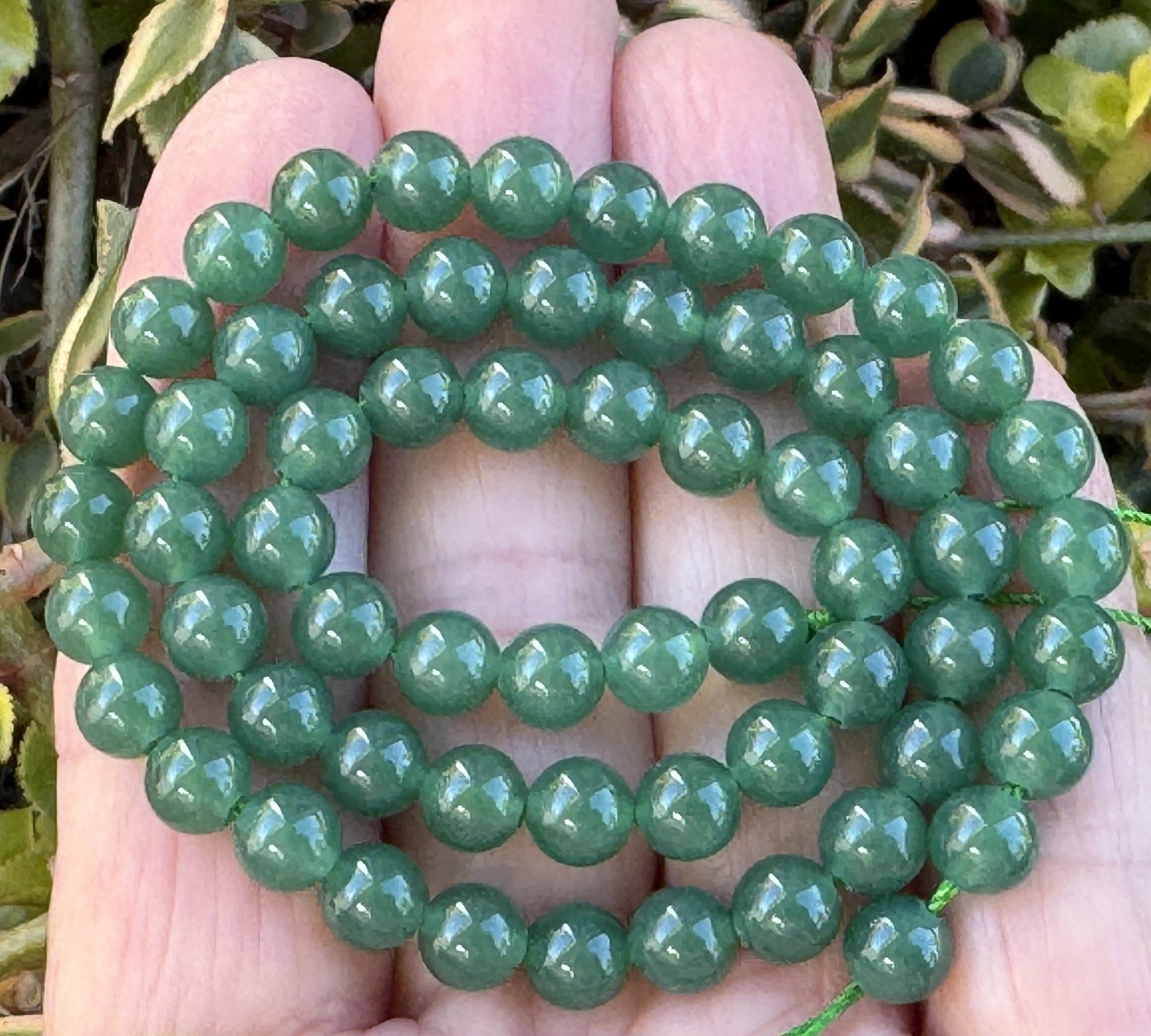 Dark Green Aventurine 6mm round natural gemstone beads 38cm strand - Oz Beads 
