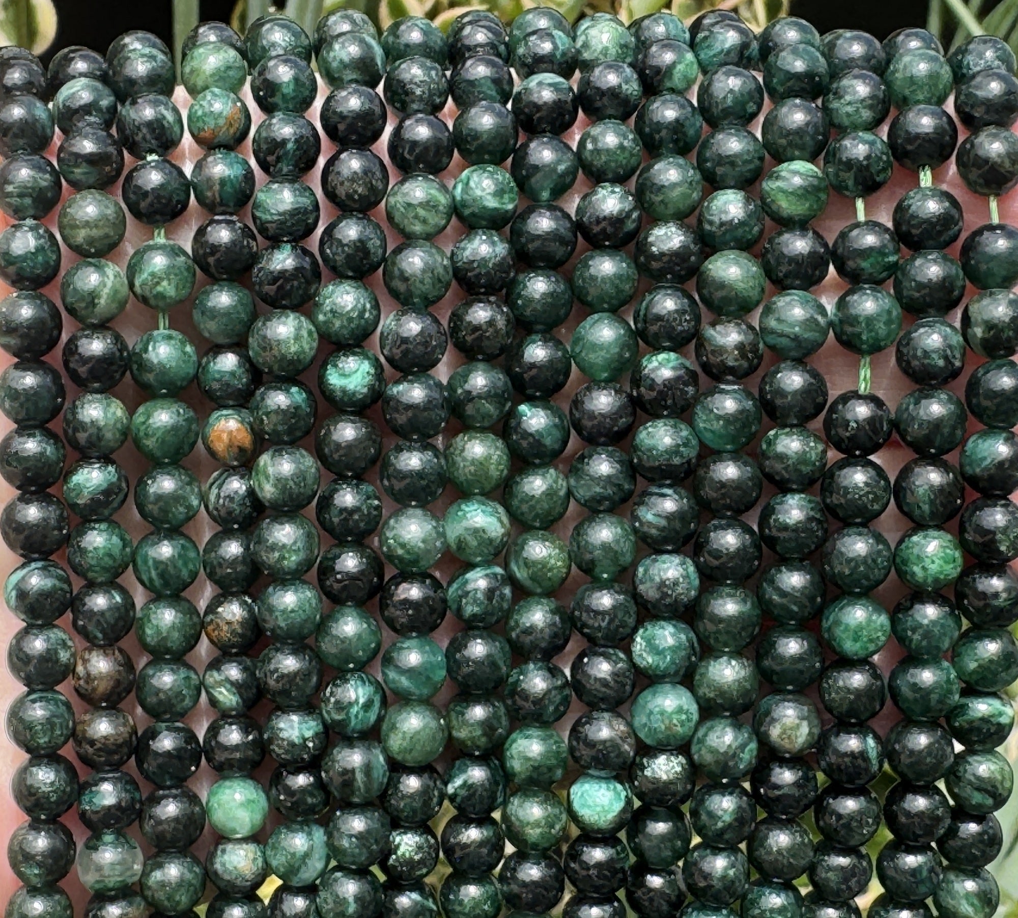 Dark Green Emerald 6mm round natural gemstone beads 15.5" strand - Oz Beads 