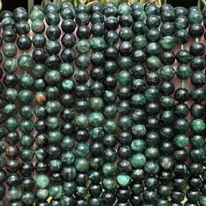 Dark Green Emerald 6mm round natural gemstone beads 15.5" strand - Oz Beads 