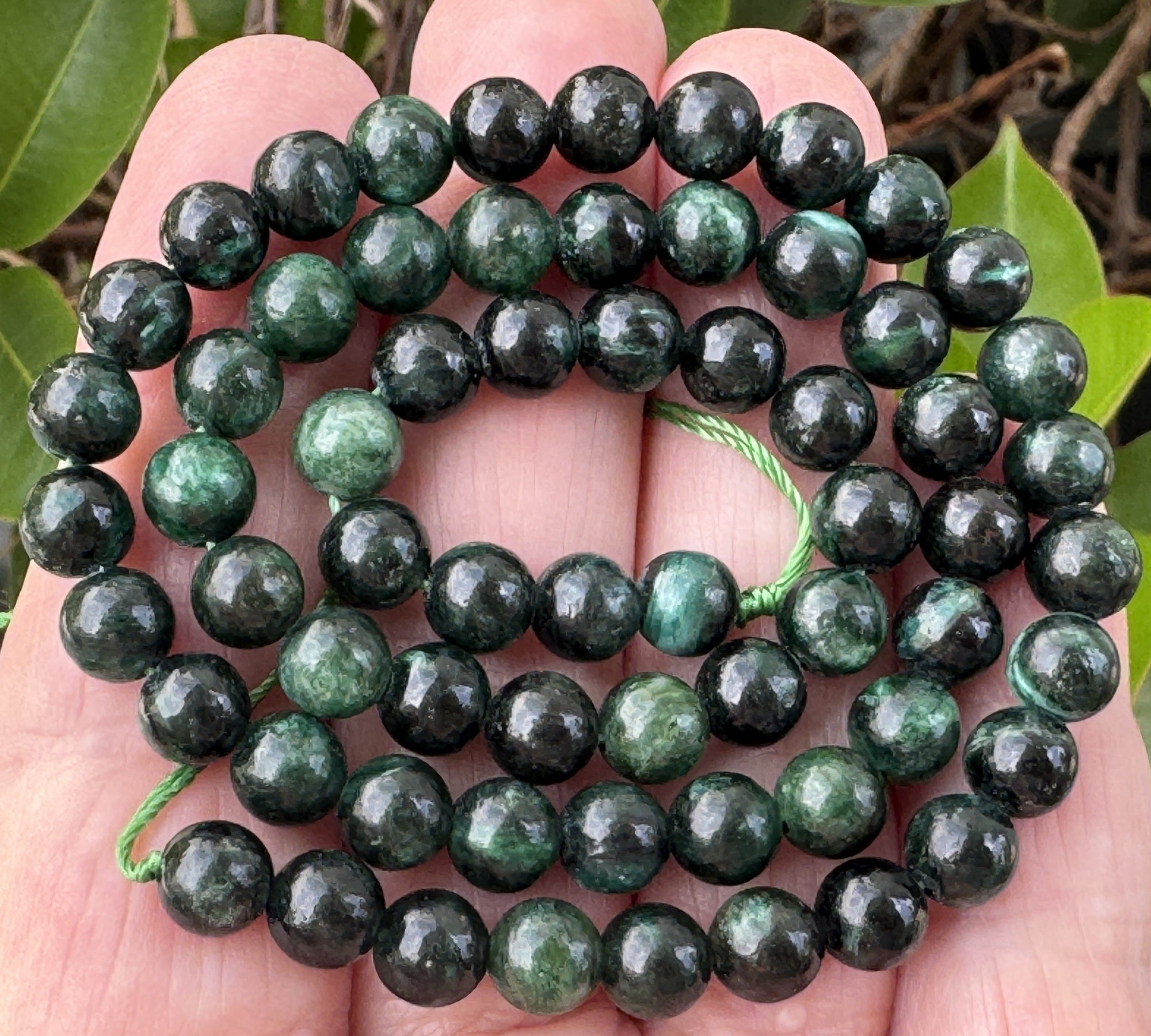 Dark Green Emerald 6mm round natural gemstone beads 15.5" strand - Oz Beads 