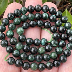 Dark Green Emerald 6mm round natural gemstone beads 15.5" strand - Oz Beads 