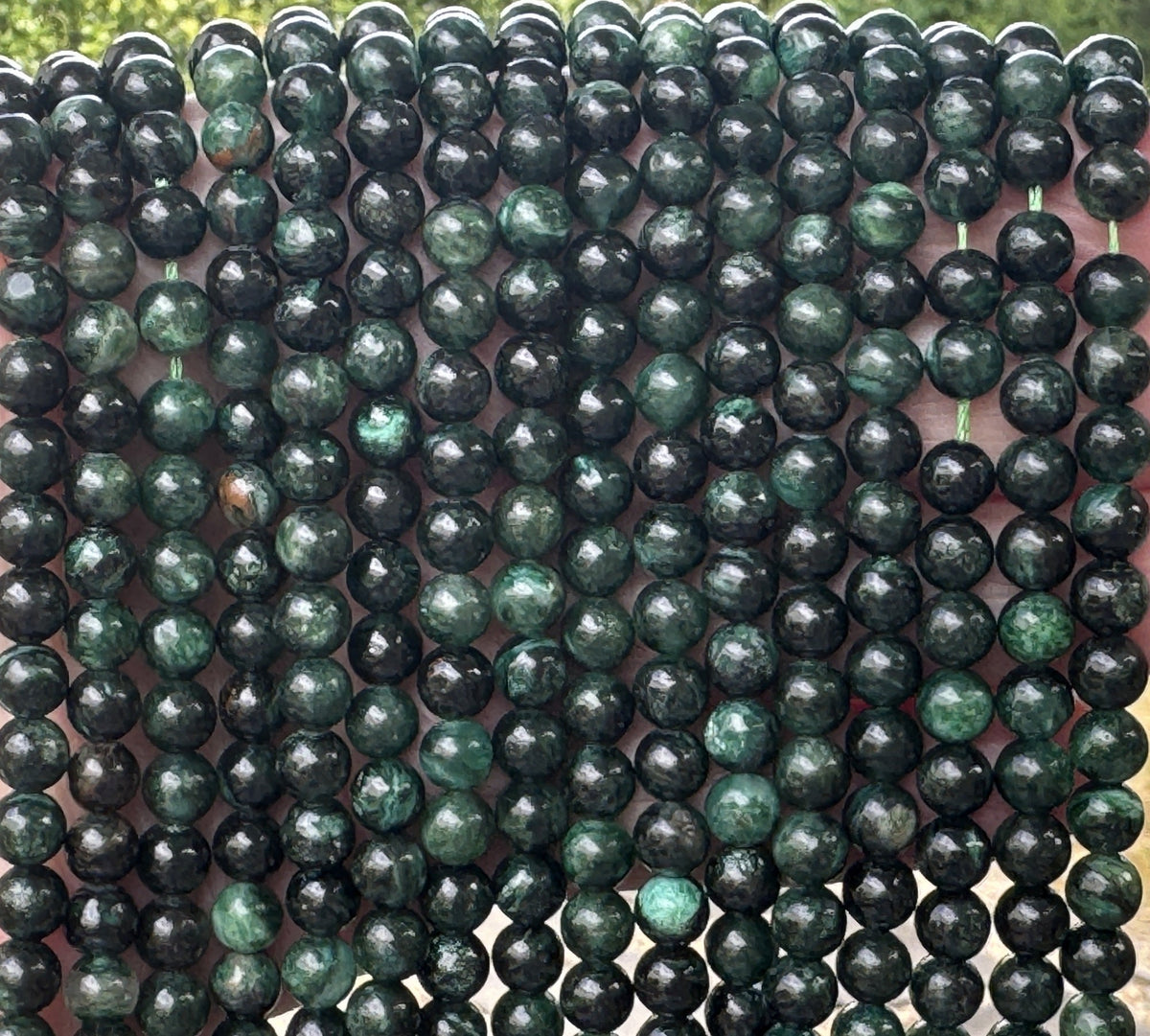 Dark Green Emerald 6mm round natural gemstone beads 15.5" strand - Oz Beads 