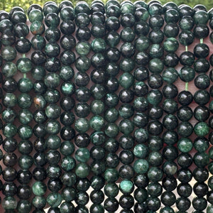 Dark Green Emerald 6mm round natural gemstone beads 15.5" strand - Oz Beads 