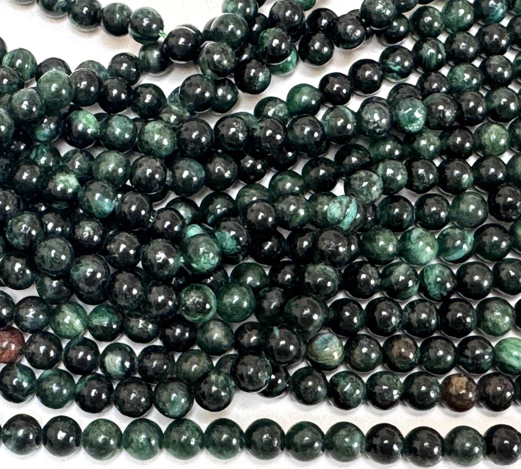 Dark Green Emerald 6mm round natural gemstone beads 15.5" strand - Oz Beads 
