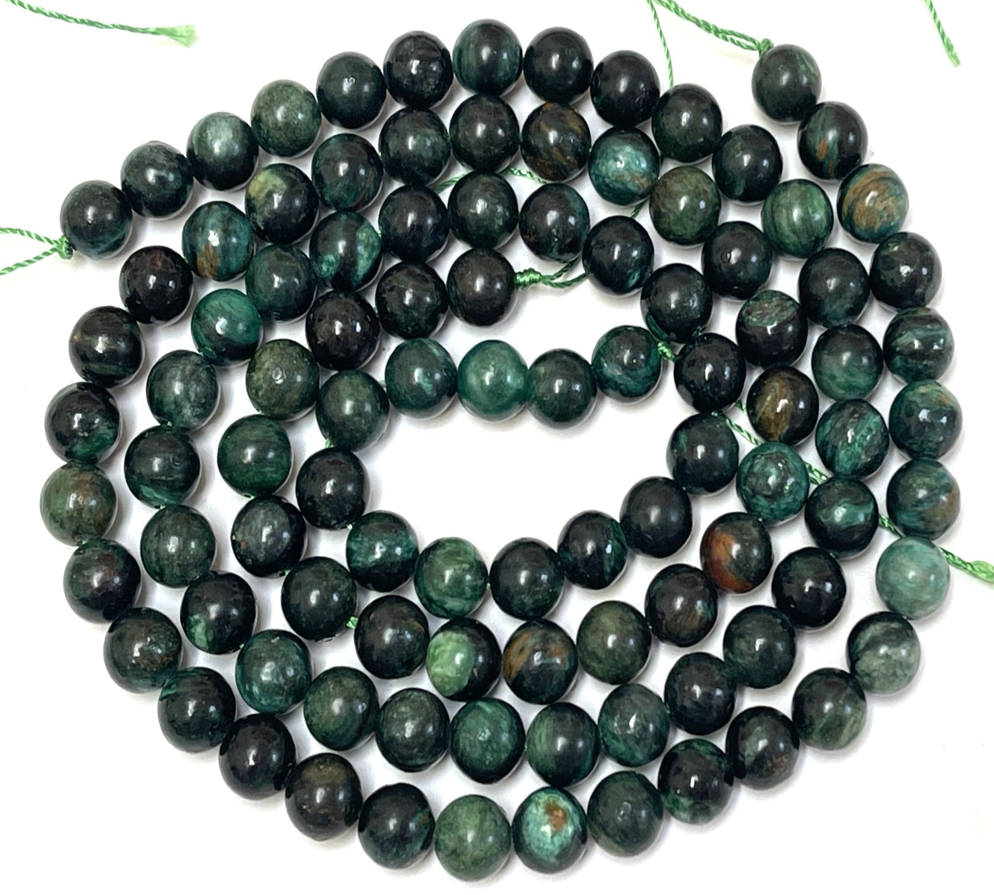 Dark Green Emerald 8mm round natural gemstone beads 15.5" strand - Oz Beads 