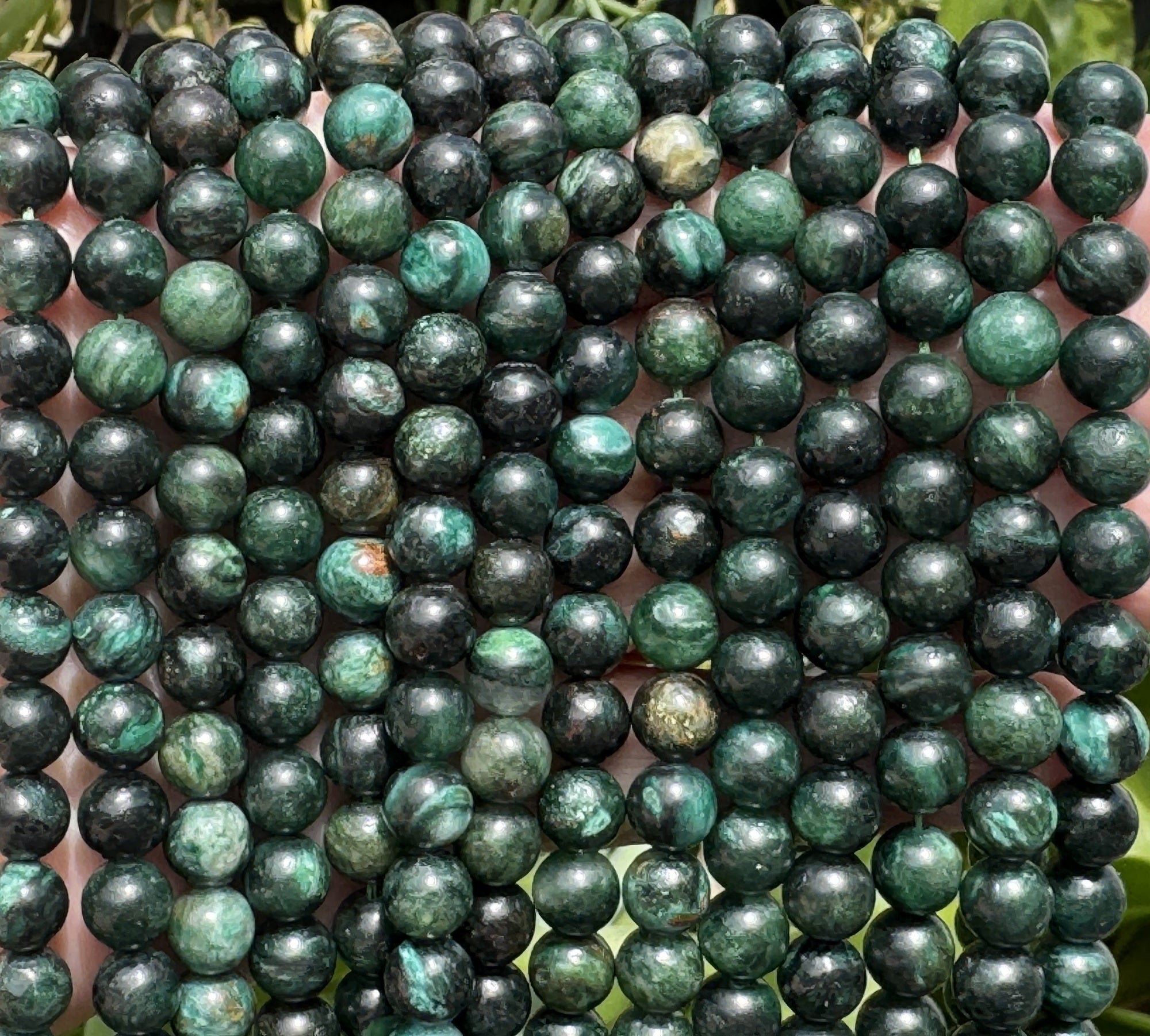 Dark Green Emerald 8mm round natural gemstone beads 15.5" strand - Oz Beads 