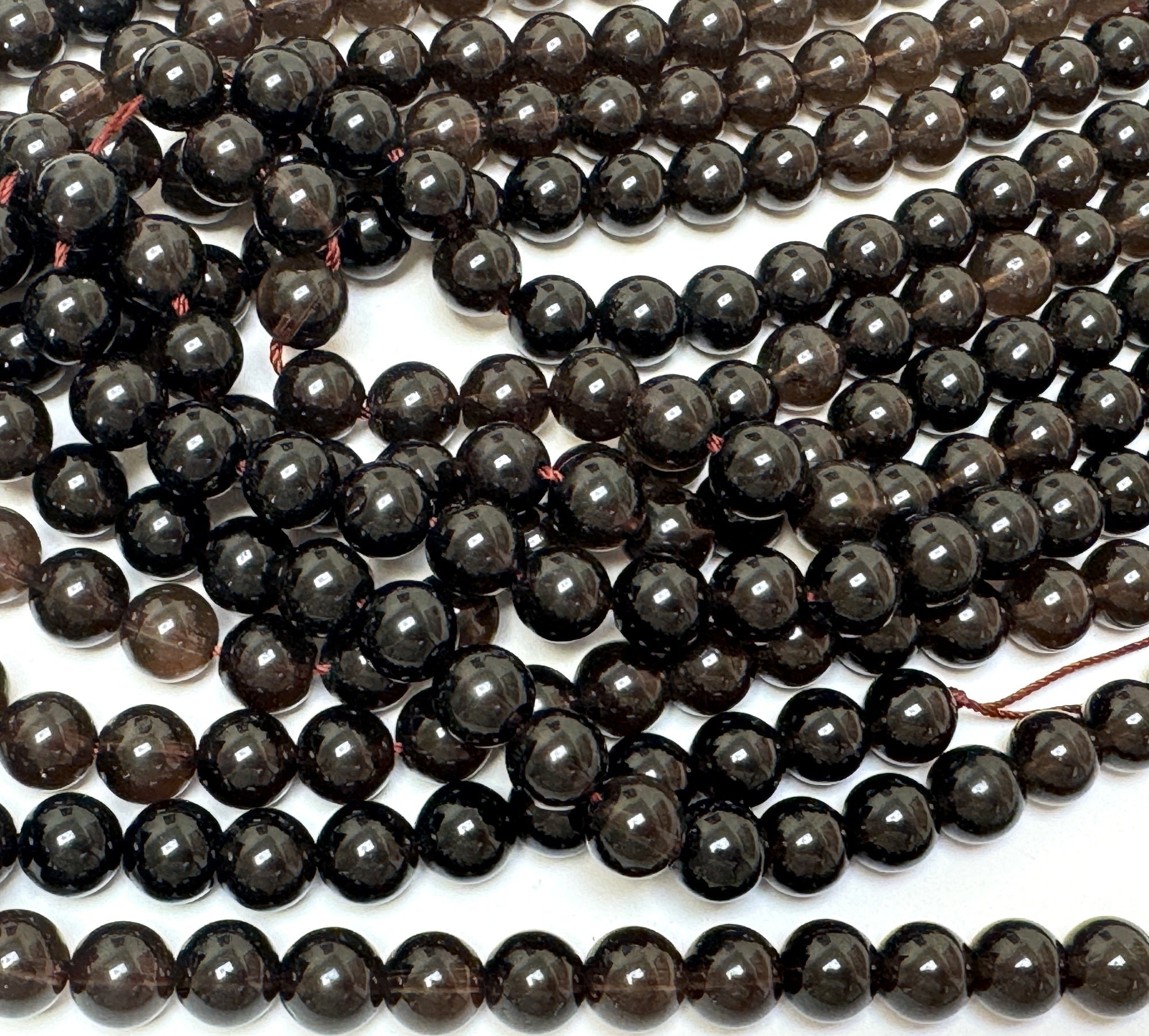 Dark Smoky Quartz 8mm round natural gemstone beads 15.5" strand - Oz Beads 