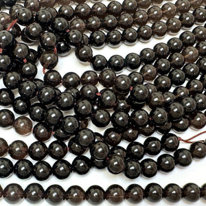 Dark Smoky Quartz 8mm round natural gemstone beads 15.5" strand - Oz Beads 