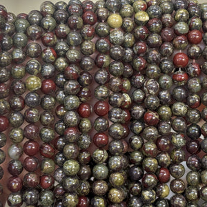 Dragon Blood Jasper 8mm round natural gemstones beads 15.5" strand - Oz Beads 