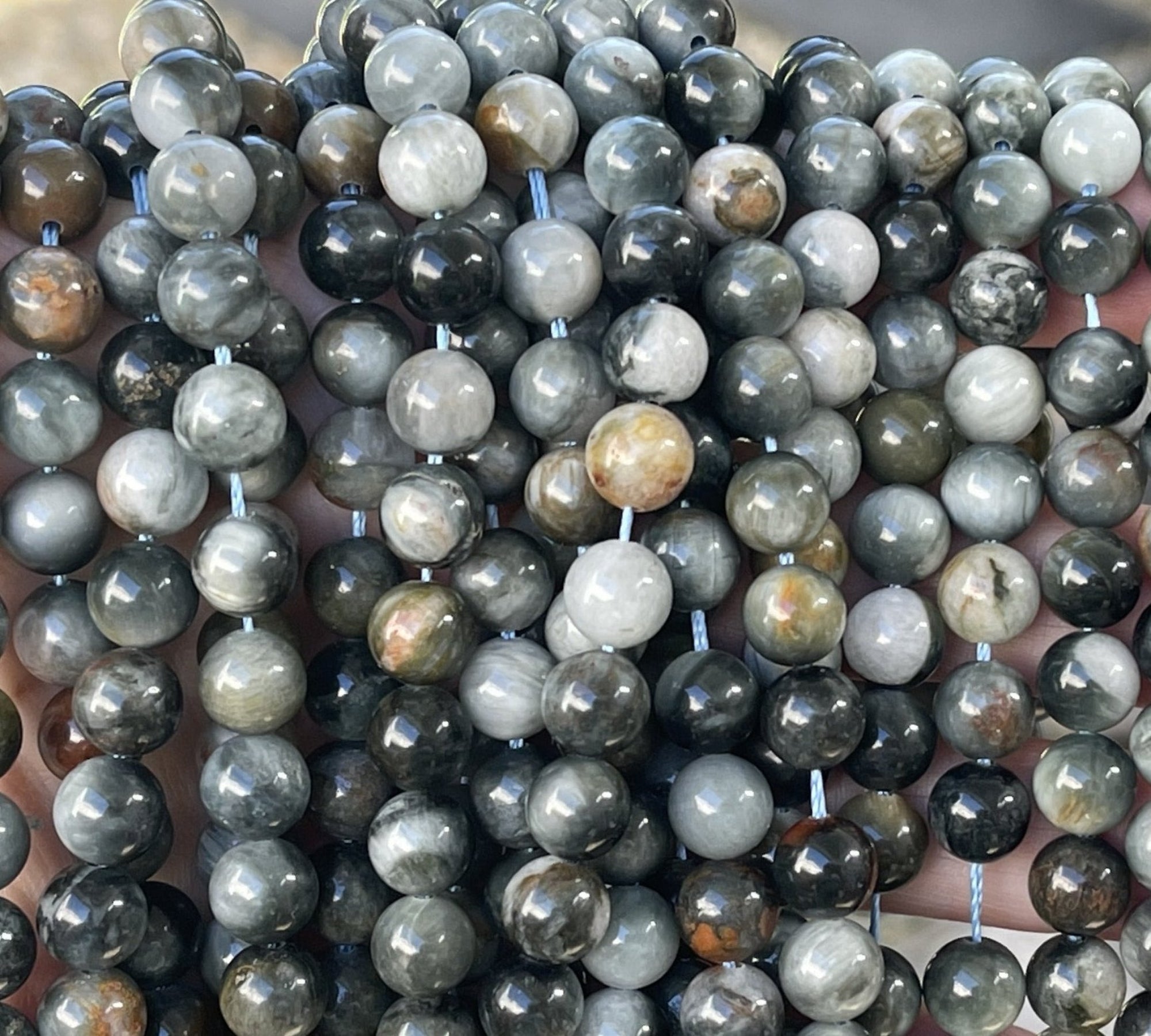 Eagle Eye 8mm round natural gemstone beads 15.5" strand - Oz Beads 