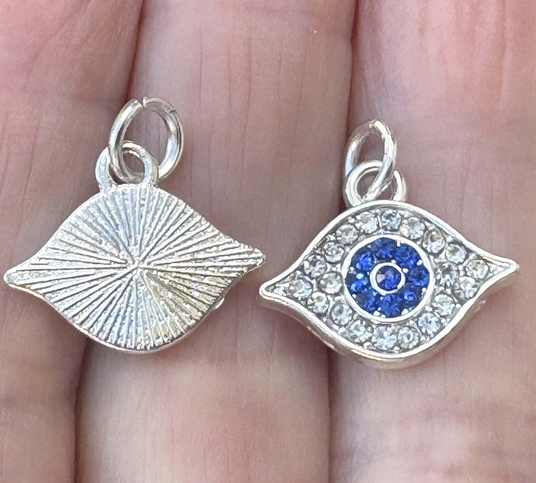 Evil Eye charm 14x17mm sparkly silver plated pave crystal with Rhinestones - Oz Beads 