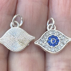 Evil Eye charm 14x17mm sparkly silver plated pave crystal with Rhinestones - Oz Beads 