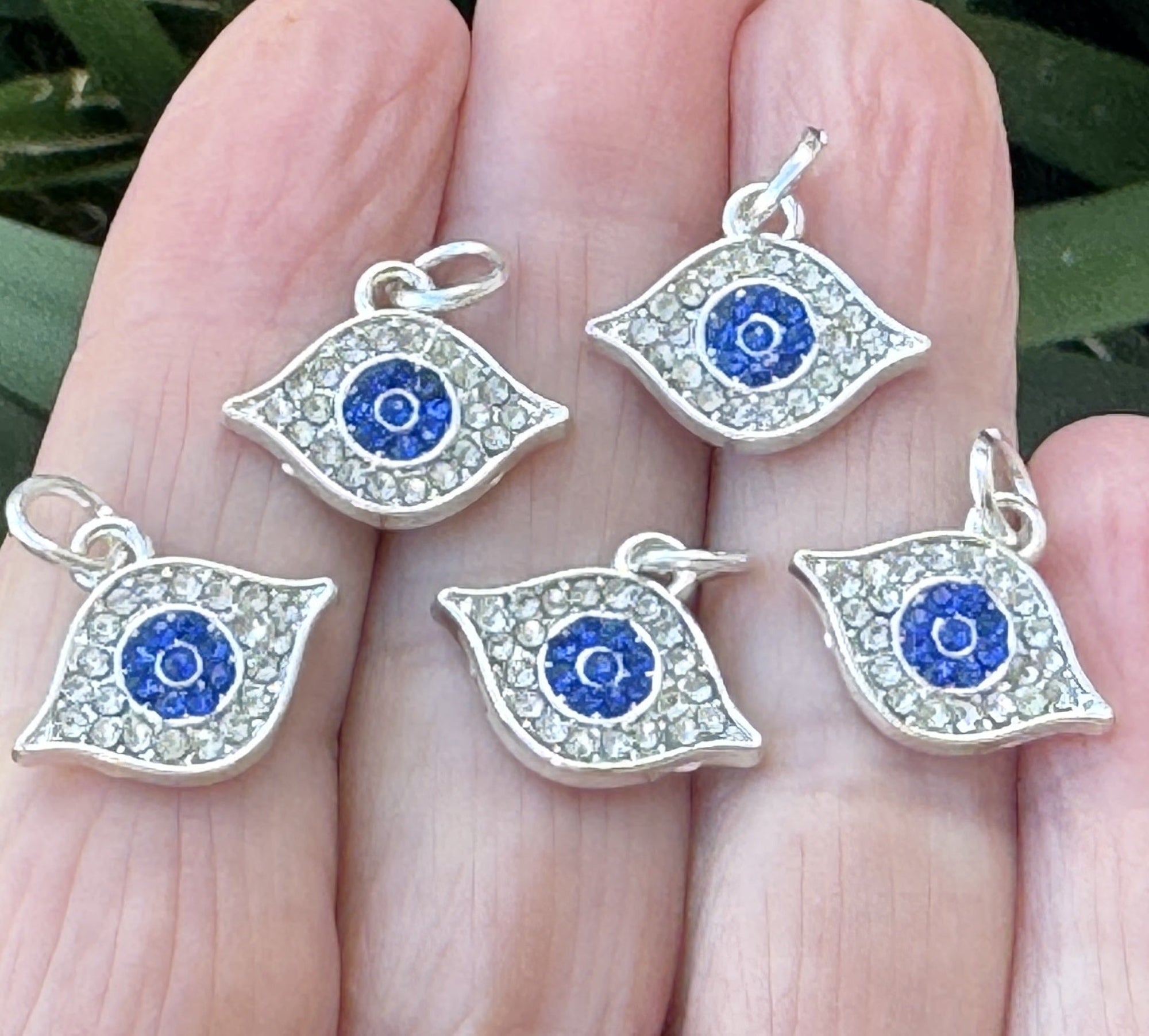 Evil Eye charm 14x17mm sparkly silver plated pave crystal with Rhinestones - Oz Beads 