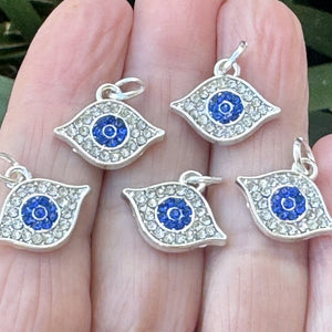 Evil Eye charm 14x17mm sparkly silver plated pave crystal with Rhinestones - Oz Beads 