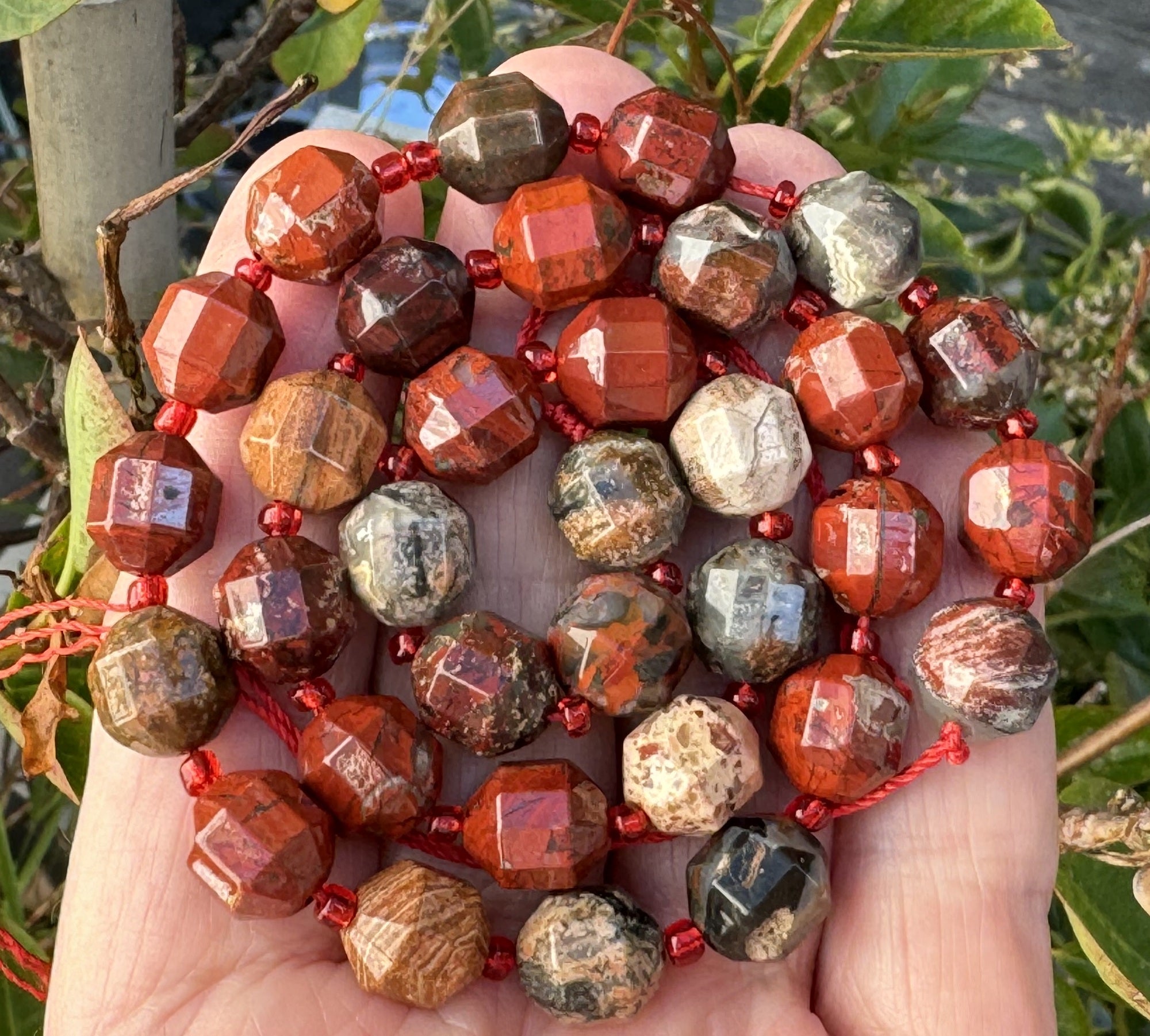 Fire Poppy Jasper faceted 9x10mm energy prism beads 15" strand - Oz Beads 