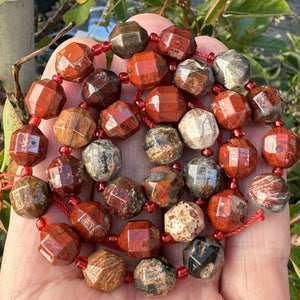Fire Poppy Jasper faceted 9x10mm energy prism beads 15" strand - Oz Beads 