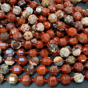 Fire Poppy Jasper faceted 9x10mm energy prism beads 15" strand - Oz Beads 