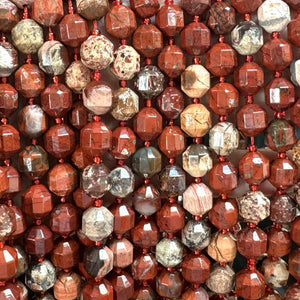 Fire Poppy Jasper faceted 9x10mm energy prism beads 15" strand - Oz Beads 