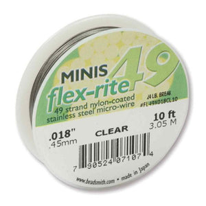 Flexrite 49 strands 0.018" beading wire, Clear, 10 Ft Mini - Oz Beads 