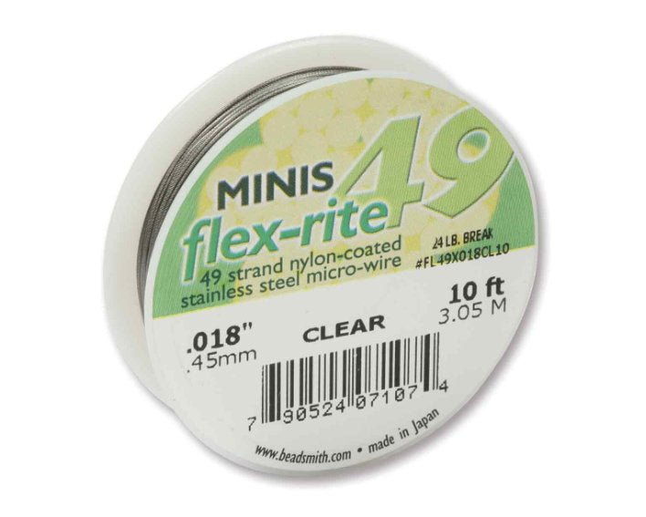 Flexrite 49 strands 0.018" beading wire, Clear, 10 Ft Mini - Oz Beads 