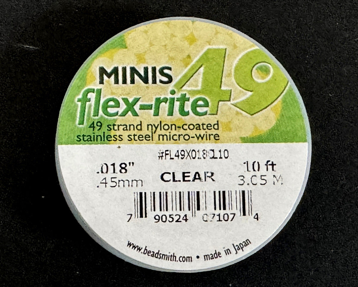 Flexrite 49 strands 0.018" beading wire, Clear, 10 Ft Mini - Oz Beads 