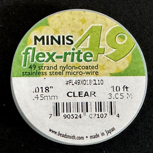 Flexrite 49 strands 0.018" beading wire, Clear, 10 Ft Mini - Oz Beads 