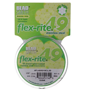 Flexrite 49 strands 0.018" beading wire, Clear, 30 Ft - Oz Beads 