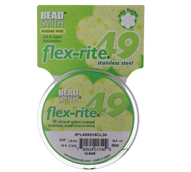 Flexrite 49 strands 0.018" beading wire, Clear, 30 Ft - Oz Beads 