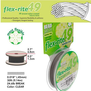 Flexrite 49 strands 0.018" beading wire, Clear, 30 Ft - Oz Beads 