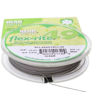 Flexrite 49 strands 0.018" beading wire, Clear, 30 Ft - Oz Beads 