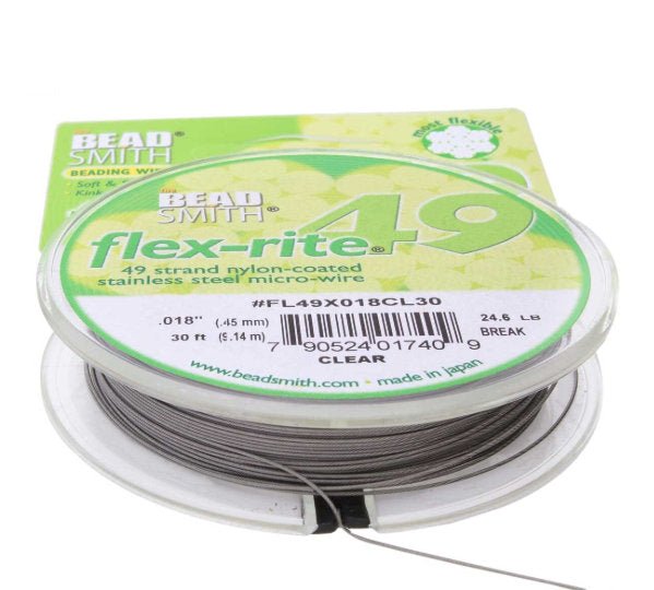 Flexrite 49 strands 0.018" beading wire, Clear, 30 Ft - Oz Beads 
