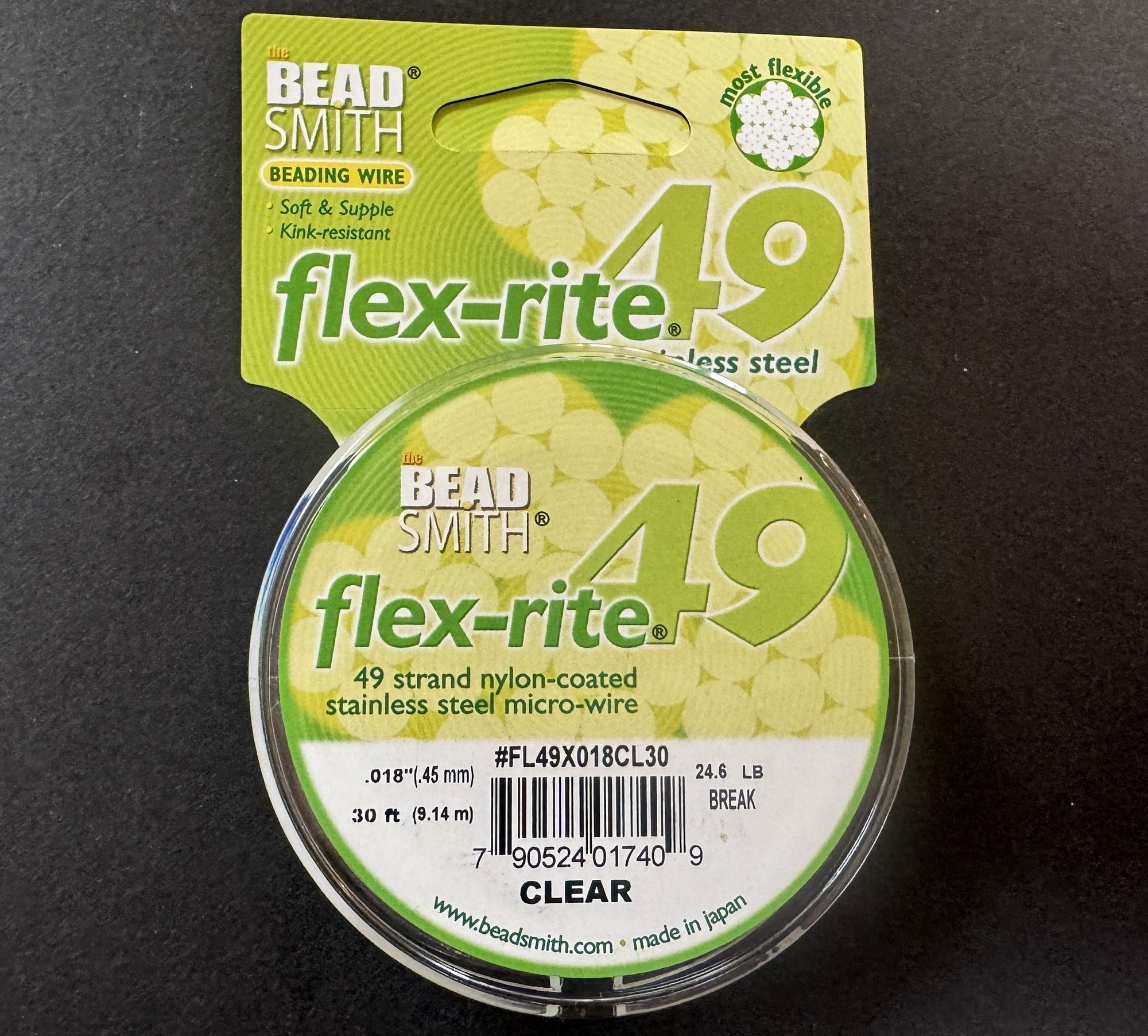 Flexrite 49 strands 0.018" beading wire, Clear, 30 Ft (9.1m) - Oz Beads